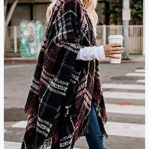 🔥 Women Boho Buffalo Plaid Poncho Pashmina Shawl Wrap Cape Sweater